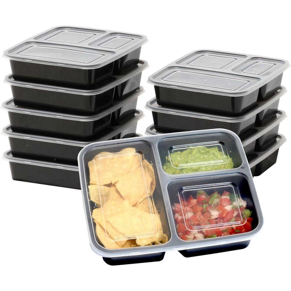 image10 Pack  SimpleHouseware 3 Compartment Food Grade Meal Prep Storage Container Boxes 36 ounces10 Pack