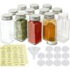 Simple Houseware 12-Pack 6 oz Glass Spice Jars, Square Bottles with Shaker Lids, Funnel and Labels for Seasoning & Storage(4oz)