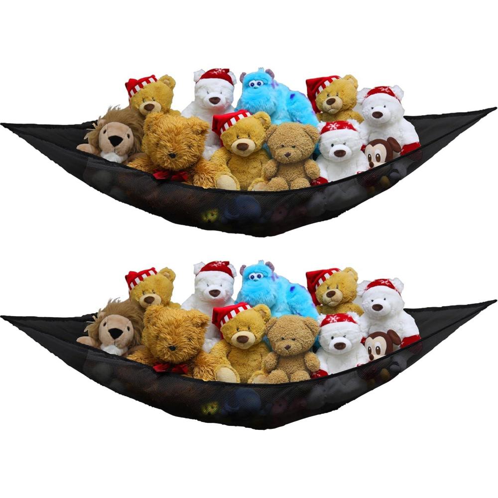 imageSimple Houseware 2 Pack Stuffed Animal Toy Hammock Net Corner Wall Storage for Kids Room WhiteBlack