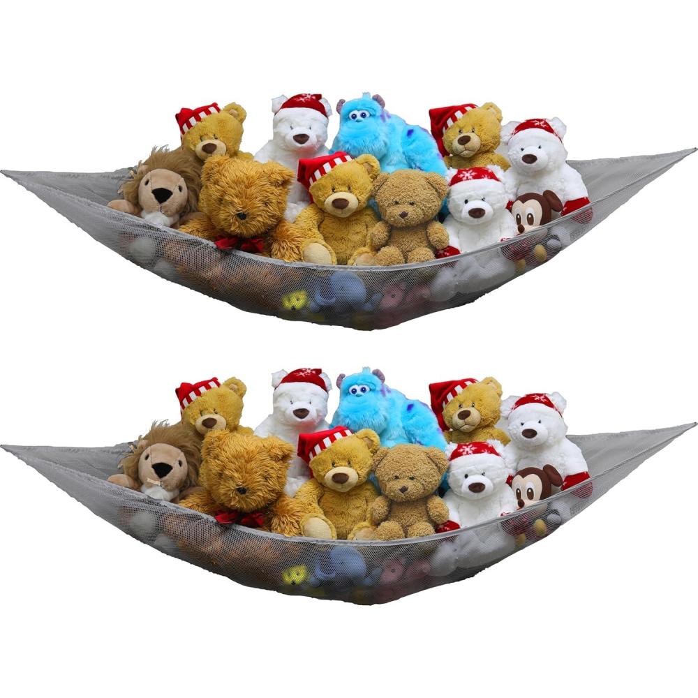 imageSimple Houseware 2 Pack Stuffed Animal Toy Hammock Net Corner Wall Storage for Kids Room WhiteGrey