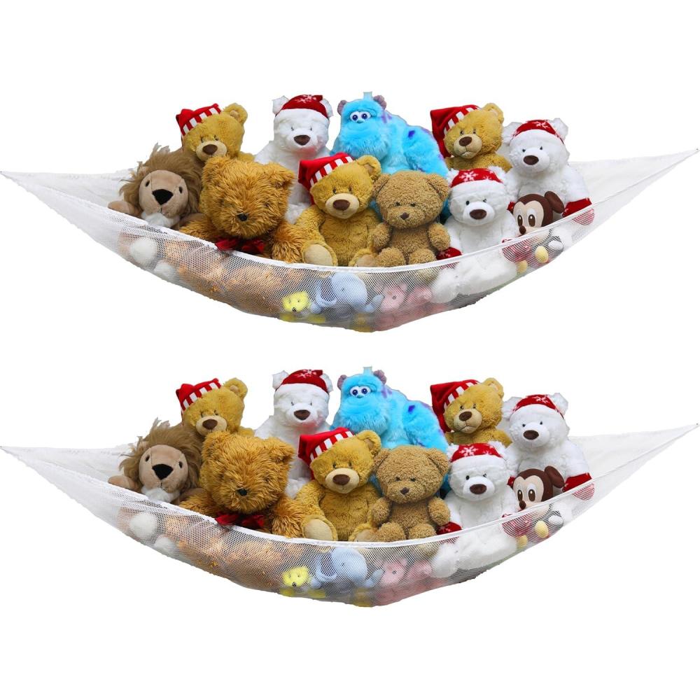 imageSimple Houseware 2 Pack Stuffed Animal Toy Hammock Net Corner Wall Storage for Kids Room WhiteWhite