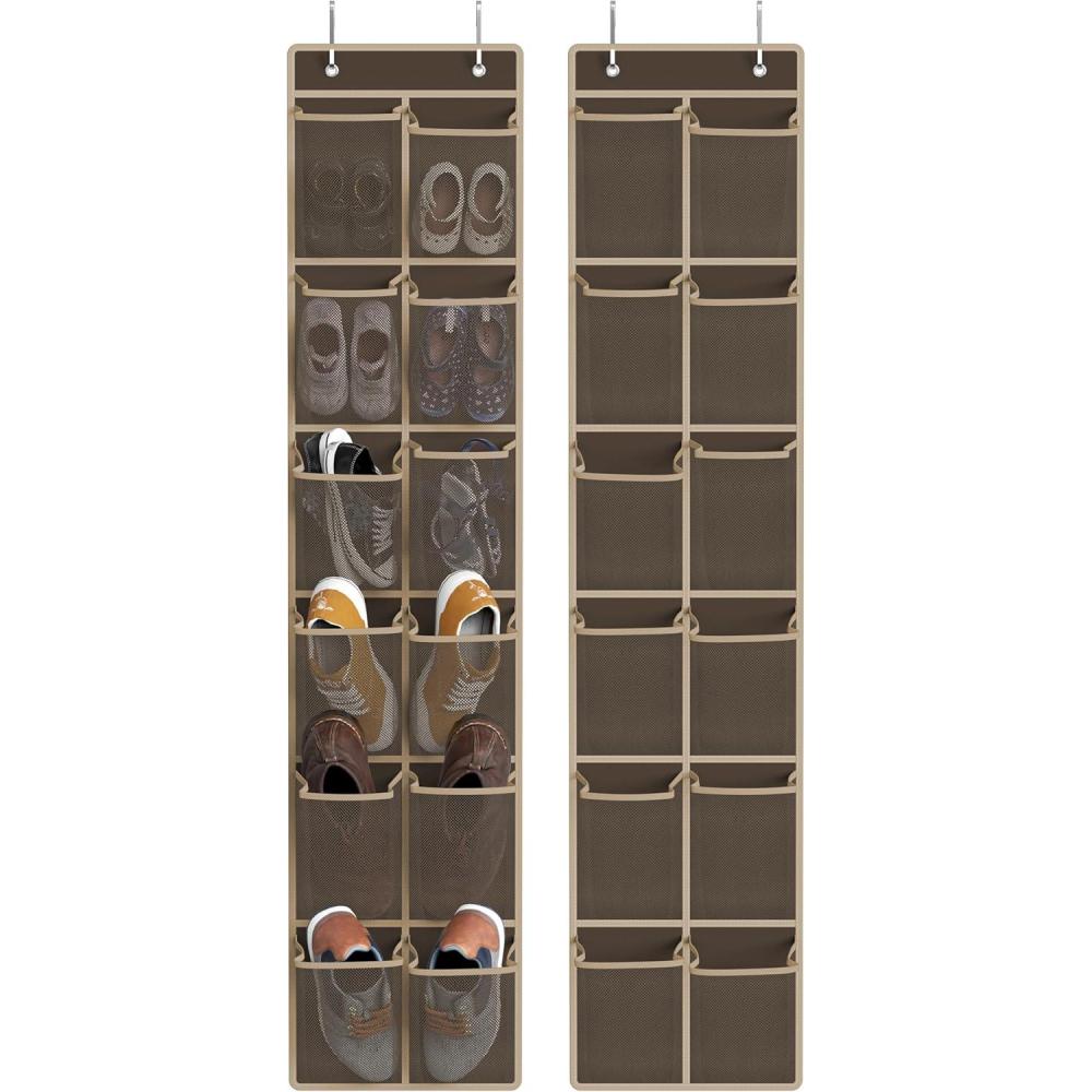 imageSimple Houseware 24 Pockets  2PK 12 Large Pockets Over Door Hanging Shoe Organizer GreyBronze