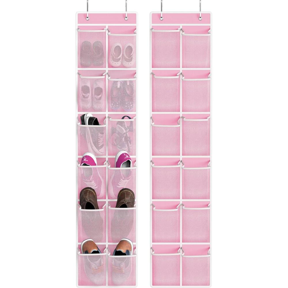 imageSimple Houseware 24 Pockets  2PK 12 Large Pockets Over Door Hanging Shoe Organizer GreyPink