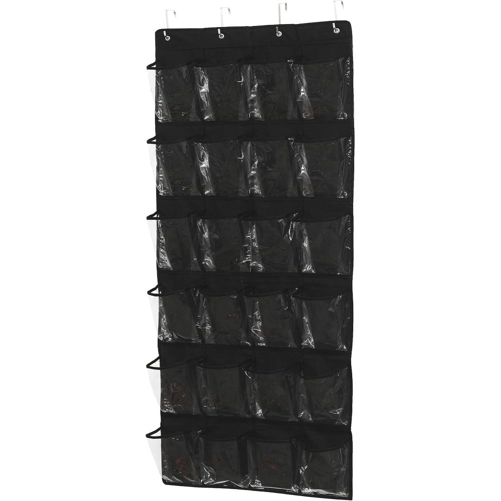 imageSimple Houseware 24 Pockets Large Clear Pockets Over The Door Hanging Shoe Organizer Gray 56quot x 225quotBlack