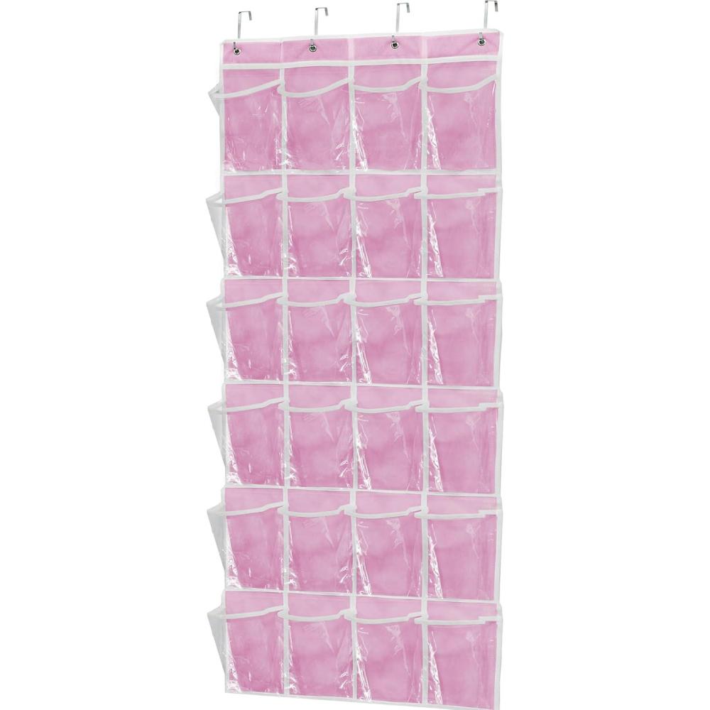 imageSimple Houseware 24 Pockets Large Clear Pockets Over The Door Hanging Shoe Organizer Gray 56quot x 225quotPink
