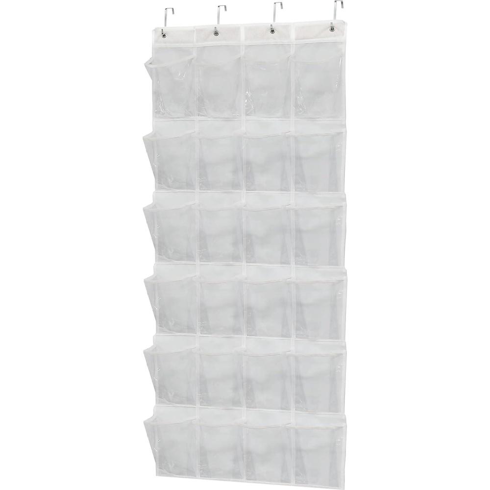 imageSimple Houseware 24 Pockets Large Clear Pockets Over The Door Hanging Shoe Organizer Gray 56quot x 225quotWhite