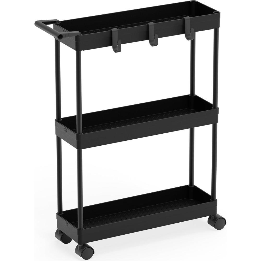 imageSimple Houseware 3Tier SlimNarrow Storage Cart with Handle 55 Wide x 265 Height Rolling Organizer for Kitchen Bathroom Laundry Room  WhiteBlack