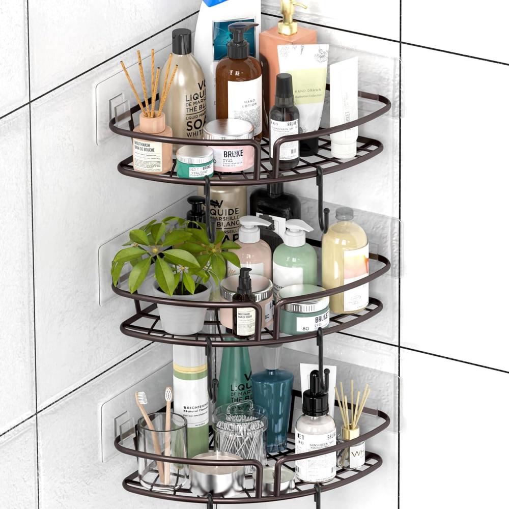 imageSimple Houseware Bathroom Adhesive Wall Mount SingleTier Corner Shelf Shower Caddy Bronze Set of 3Bronze