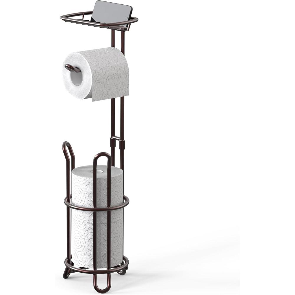 imageSimple Houseware Bathroom Toilet Tissue Roll Holder Stand with Cell Phone Shelf BronzeBronze