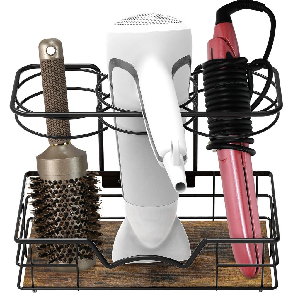 imageSimple Houseware Cabinet DoorWall Mount Hair Dryer ampamp Styling Tools Organizer Storage BronzeWalnut