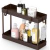 Simple Houseware 2-Tier Under Sink Organizer Storage Tray with Hooks, Grey(Brown)