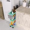 Simple Houseware 3-Tier Slim/Narrow Storage Cart with Handle, 5.5” Wide x 26.5” Height Rolling Organizer for Kitchen, Bathroom, Laundry Room – White(Turquoise)