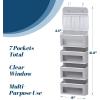 Simple Houseware 4 Clear Window Pocket Over Door Storage Hanging Organizer with 3 Clear Pockets for Bedroom, Bathroom, Pantry, Gray(Gray)