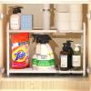 Simple Houseware Under Sink 2 Tier Expandable Heavy Duty Metal Shelf Organizer Rack, Silver (Expand from 15 to 25 inches)(White)