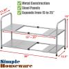 Simple Houseware Under Sink 2 Tier Expandable Heavy Duty Metal Shelf Organizer Rack, Silver (Expand from 15 to 25 inches)(White)