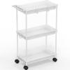 SIMPLE HOUSEWARE Standard 3-Tier Slim Rolling Storage Cart, White(White)