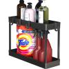 Simple Houseware 2-Tier Under Sink Organizer Storage Tray with Hooks, Grey(Black)