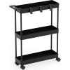 imageSimple Houseware 3Tier SlimNarrow Storage Cart with Handle 55 Wide x 265 Height Rolling Organizer for Kitchen Bathroom Laundry Room  WhiteBlack