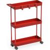 imageSimple Houseware 3Tier SlimNarrow Storage Cart with Handle 55 Wide x 265 Height Rolling Organizer for Kitchen Bathroom Laundry Room  WhiteRed