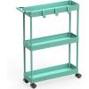 Simple Houseware 3-Tier Slim/Narrow Storage Cart with Handle, 5.5” Wide x 26.5” Height Rolling Organizer for Kitchen, Bathroom, Laundry Room – White(Turquoise)