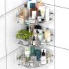 Simple Houseware Bathroom Adhesive Wall Mount Single-Tier Corner Shelf Shower Caddy, Bronze, (Set of 3)(Chrome)