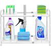 Simple Houseware Under Sink 2 Tier Expandable Heavy Duty Metal Shelf Organizer Rack, Silver (Expand from 15 to 25 inches)(White)