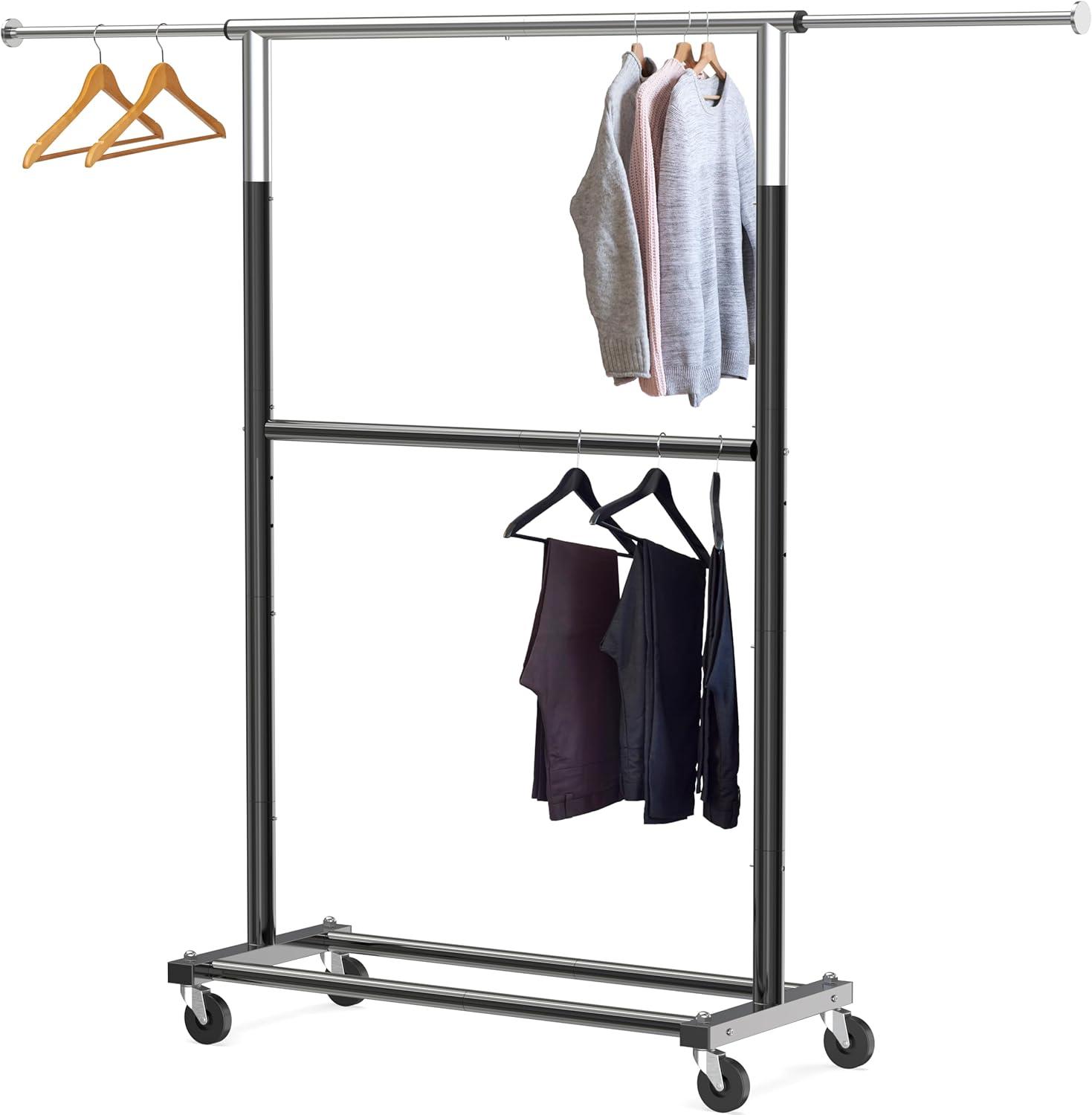 imageSIMPLE HOUSEWARE Double Rod Garment Rack GreyBlack