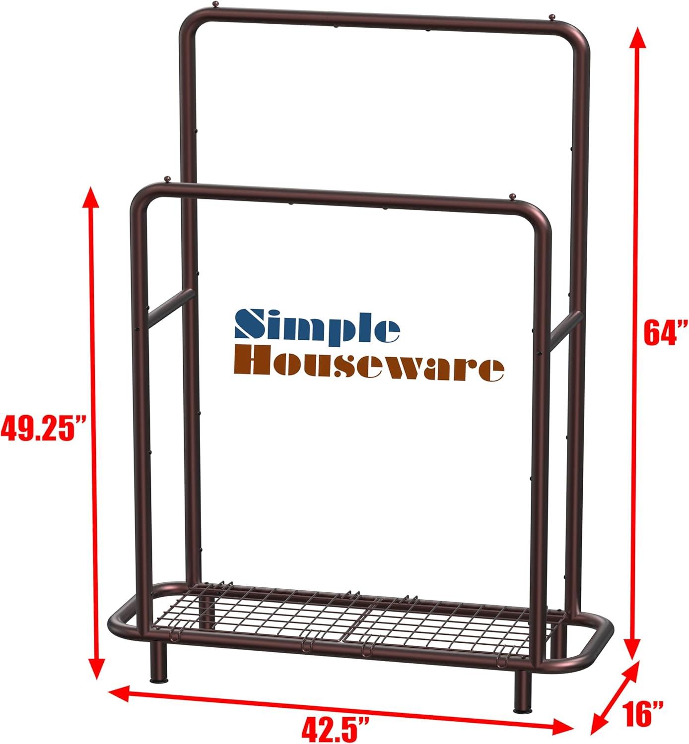 imageSimple Houseware Double Rod Clothing Garment Rack with Bottom Shelves WhiteBronze