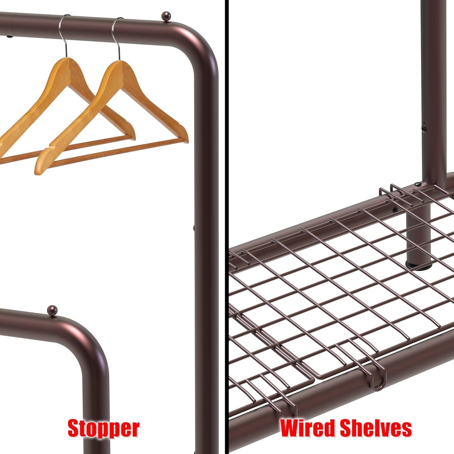 imageSimple Houseware Double Rod Clothing Garment Rack with Bottom Shelves WhiteBronze