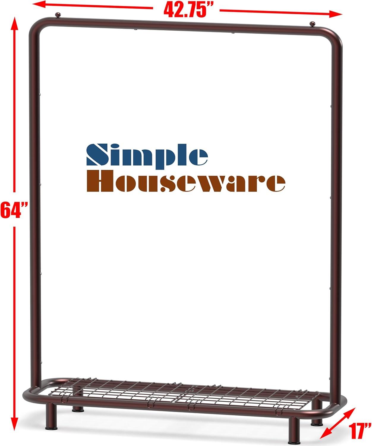 imageSimple Houseware Double Rod Clothing Garment Rack with Bottom Shelves WhiteBronze