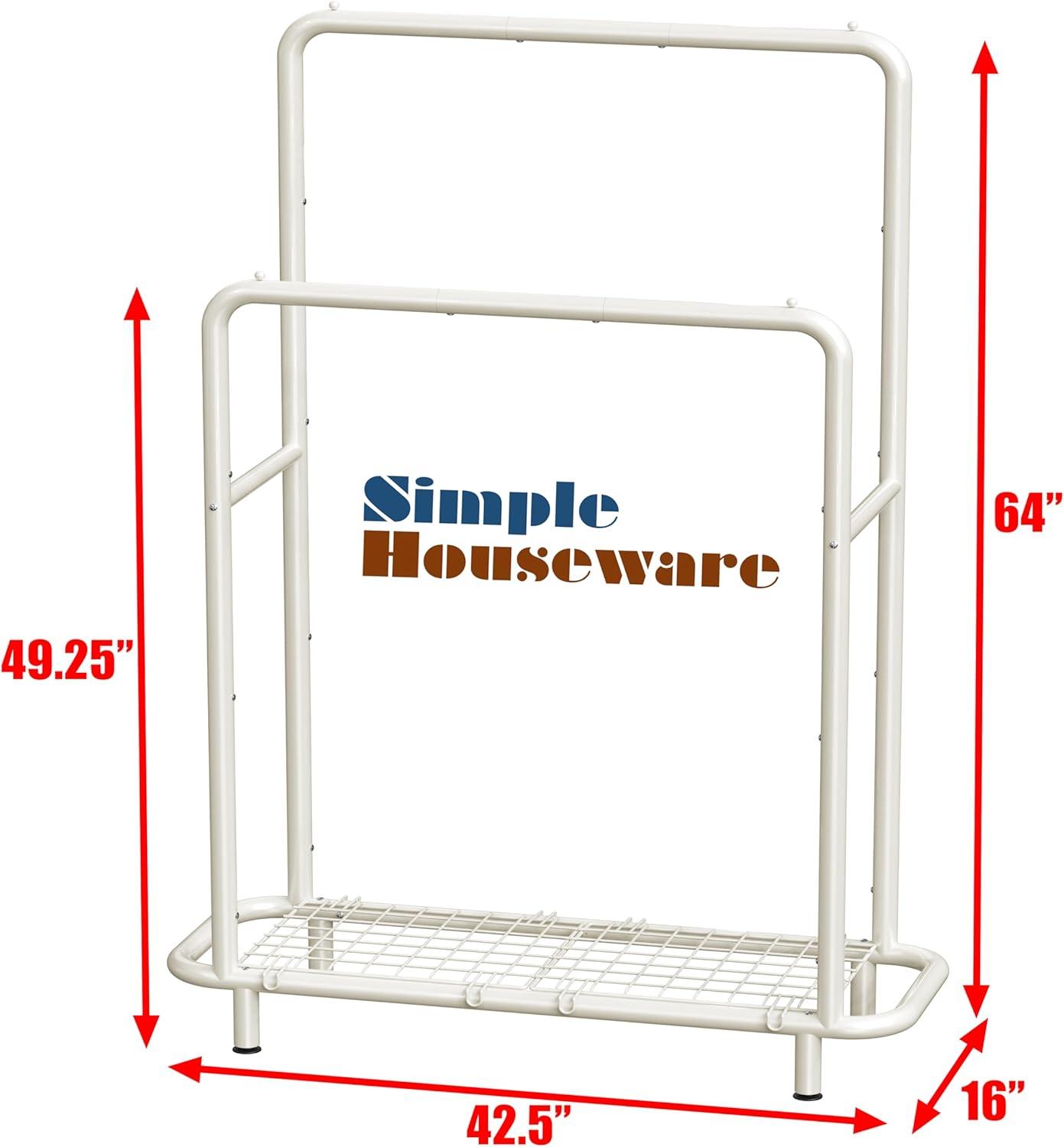 imageSimple Houseware Double Rod Clothing Garment Rack with Bottom Shelves WhiteWhite