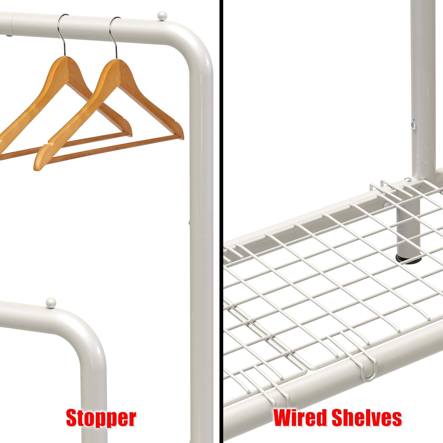 imageSimple Houseware Double Rod Clothing Garment Rack with Bottom Shelves WhiteWhite