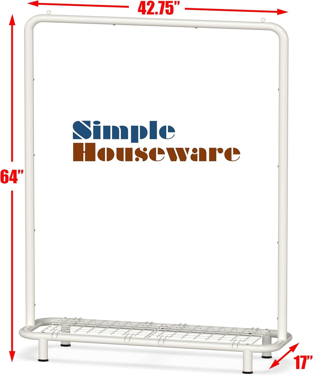 imageSimple Houseware Double Rod Clothing Garment Rack with Bottom Shelves WhiteWhite