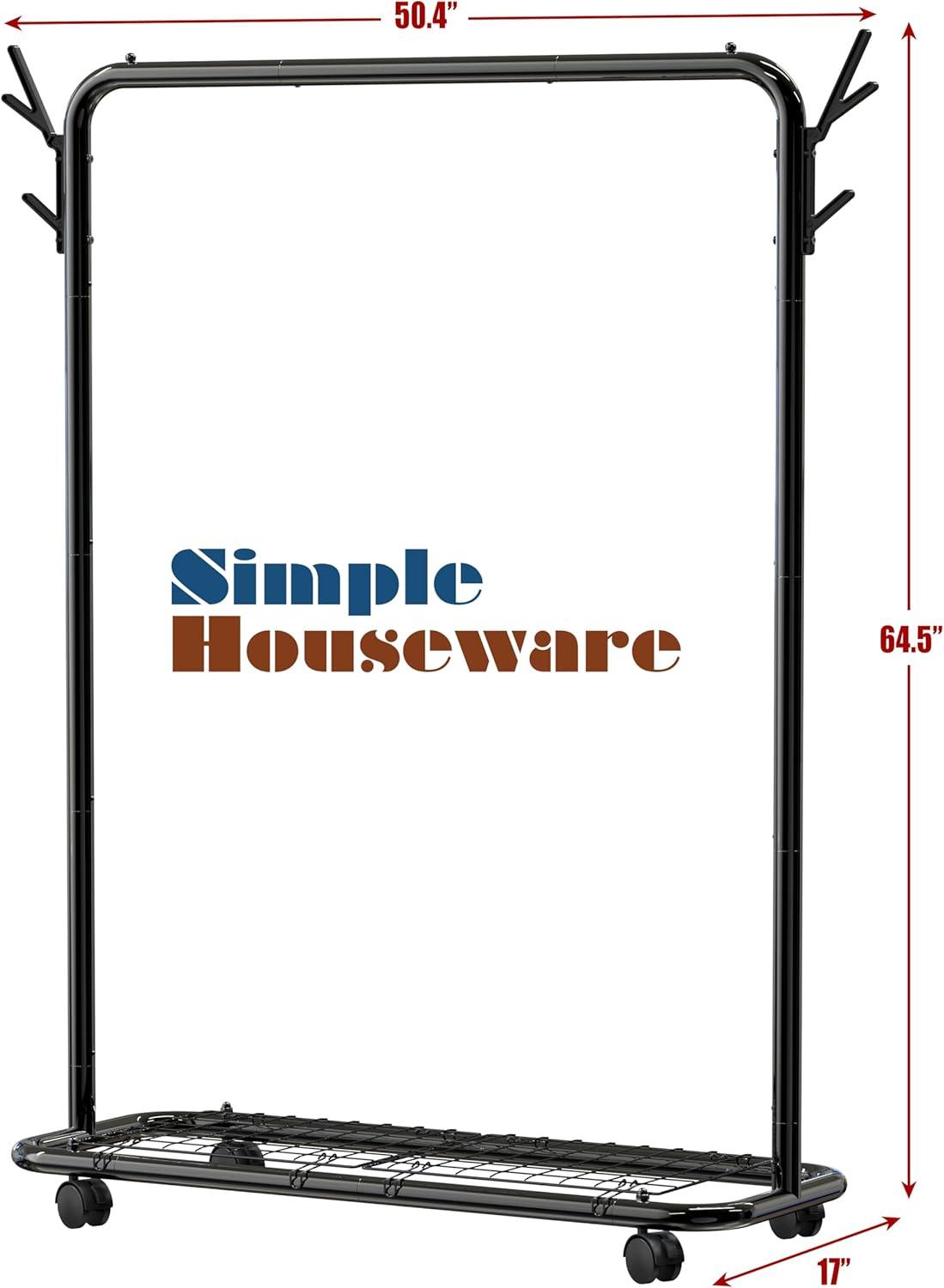 imageSimple Houseware Industrial Style Garment Rack with Wheels and Hooks Black