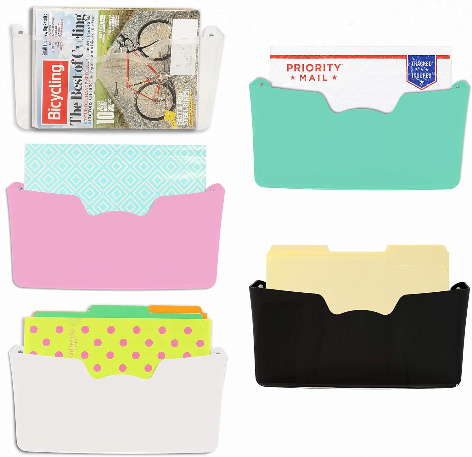 imageSimple Houseware Single Pocket Wall Mount for Hanging File Holderr 5 Packs Assorted ColorsAssorted  5Pack
