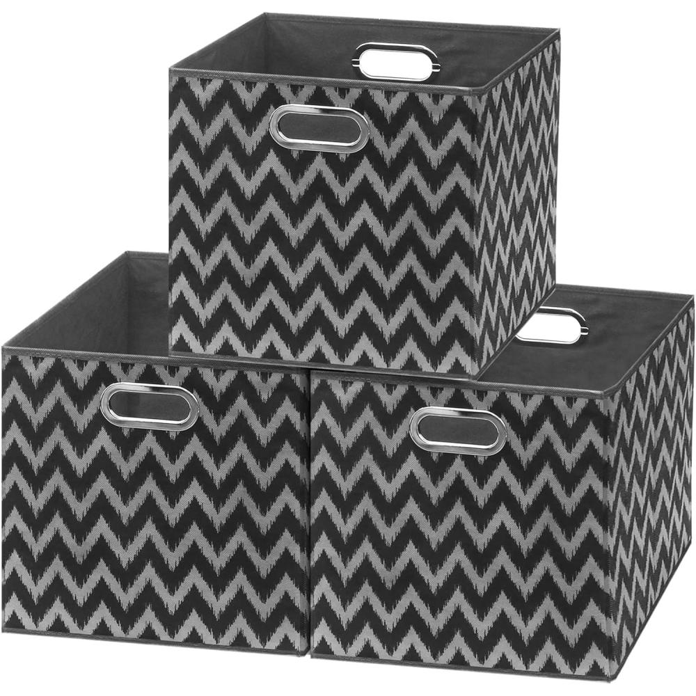imageSIMPLE HOUSEWARE 11Inch Collapsible Fabric Cube Storage Bin with Handles Printed Design 6 Pack BlueBlack