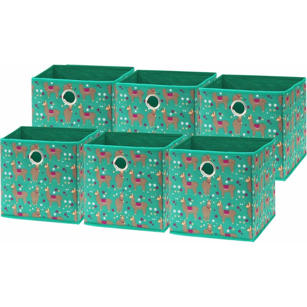 imageSIMPLE HOUSEWARE 11Inch Collapsible Fabric Cube Storage Bin with Handles Printed Design 6 Pack BlueGreen  Lama