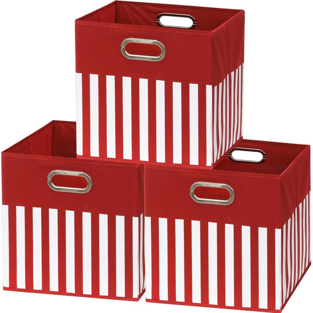 imageSIMPLE HOUSEWARE 11Inch Collapsible Fabric Cube Storage Bin with Handles Printed Design 6 Pack BlueRed