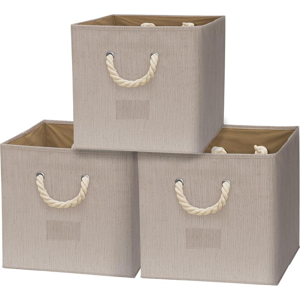 imageSIMPLE HOUSEWARE 11Inch Cube Storage Bin With Braided Handles 4 Pack GreenBeige