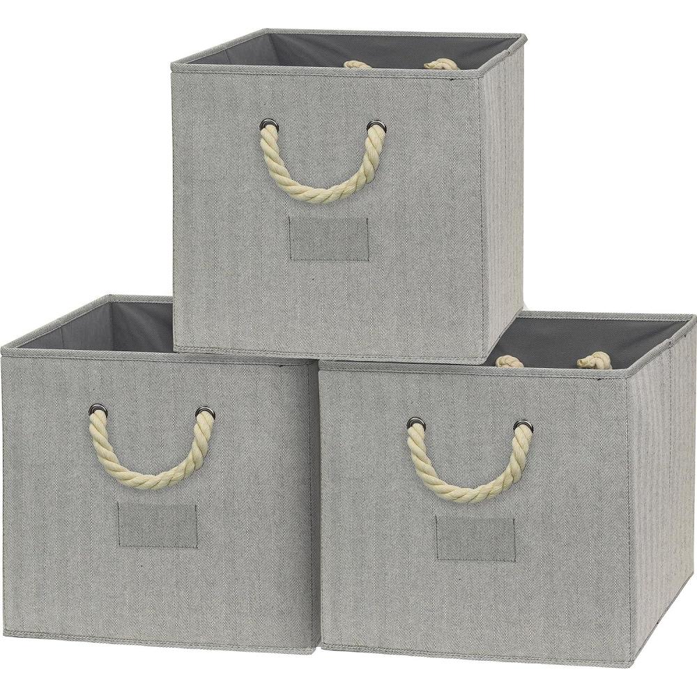 imageSIMPLE HOUSEWARE 11Inch Cube Storage Bin With Braided Handles 4 Pack GreenGray