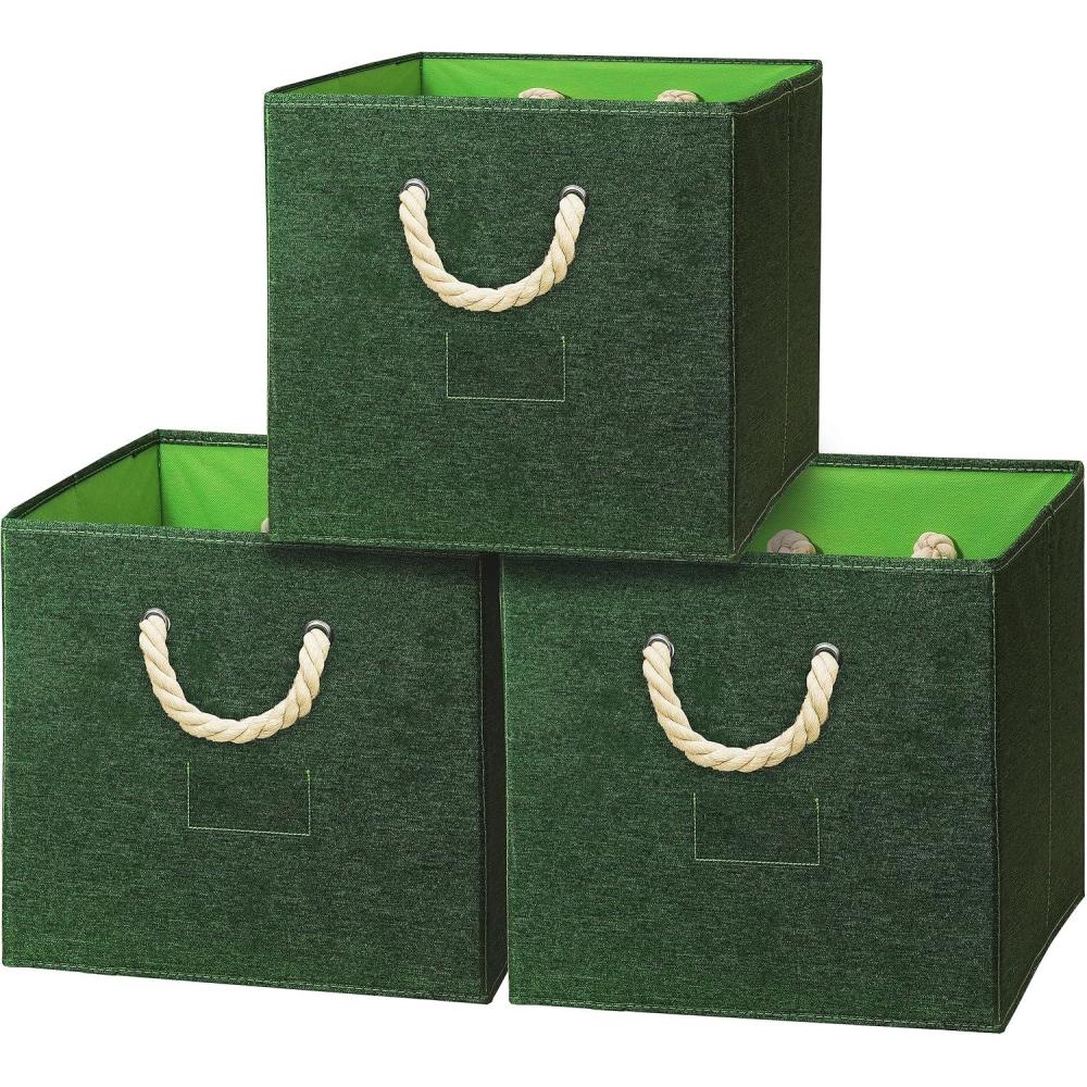 imageSIMPLE HOUSEWARE 11Inch Cube Storage Bin With Braided Handles 4 Pack GreenGreen