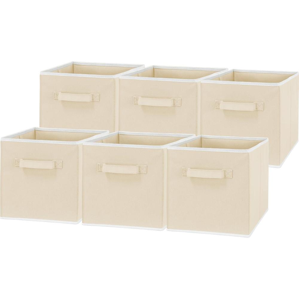 imageSIMPLE HOUSEWARE 11Inch Foldable Cube Storage Organizer Bin Geometric Grey 6 PackBeige