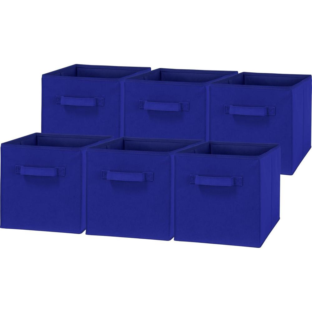 imageSIMPLE HOUSEWARE 11Inch Foldable Cube Storage Organizer Bin Geometric Grey 6 PackDark Blue