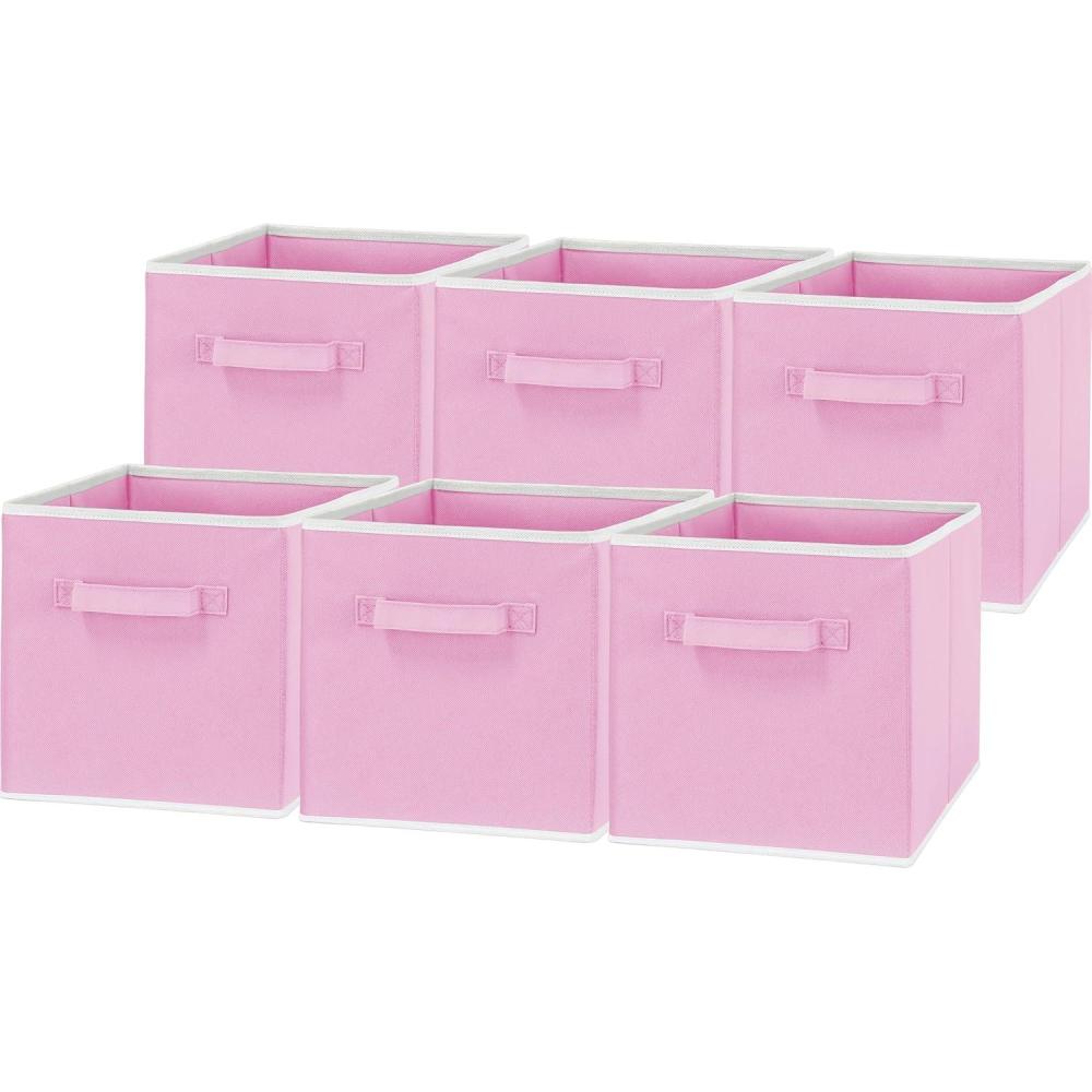 imageSIMPLE HOUSEWARE 11Inch Foldable Cube Storage Organizer Bin Geometric Grey 6 PackPink