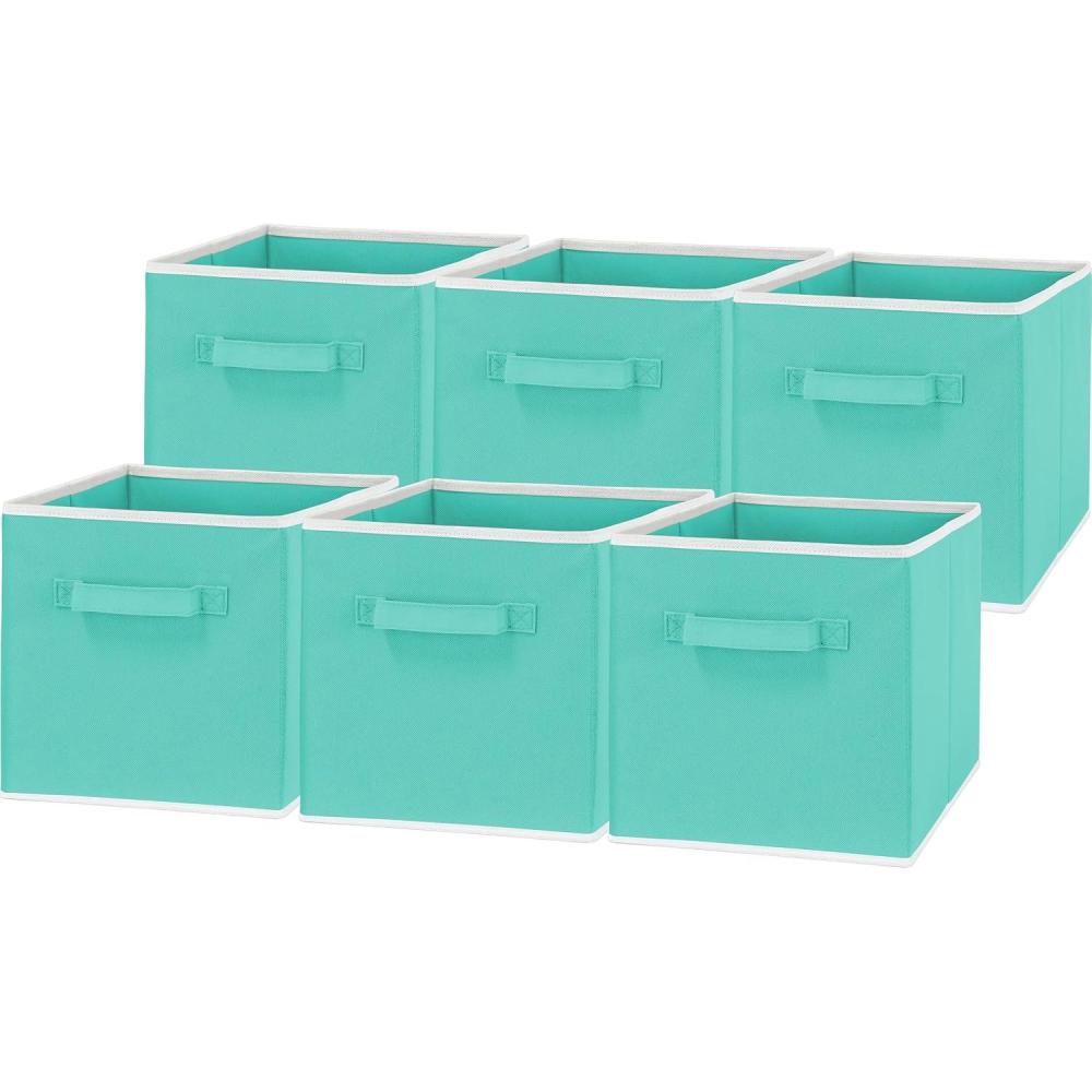 imageSIMPLE HOUSEWARE 11Inch Foldable Cube Storage Organizer Bin Geometric Grey 6 PackTurquoise