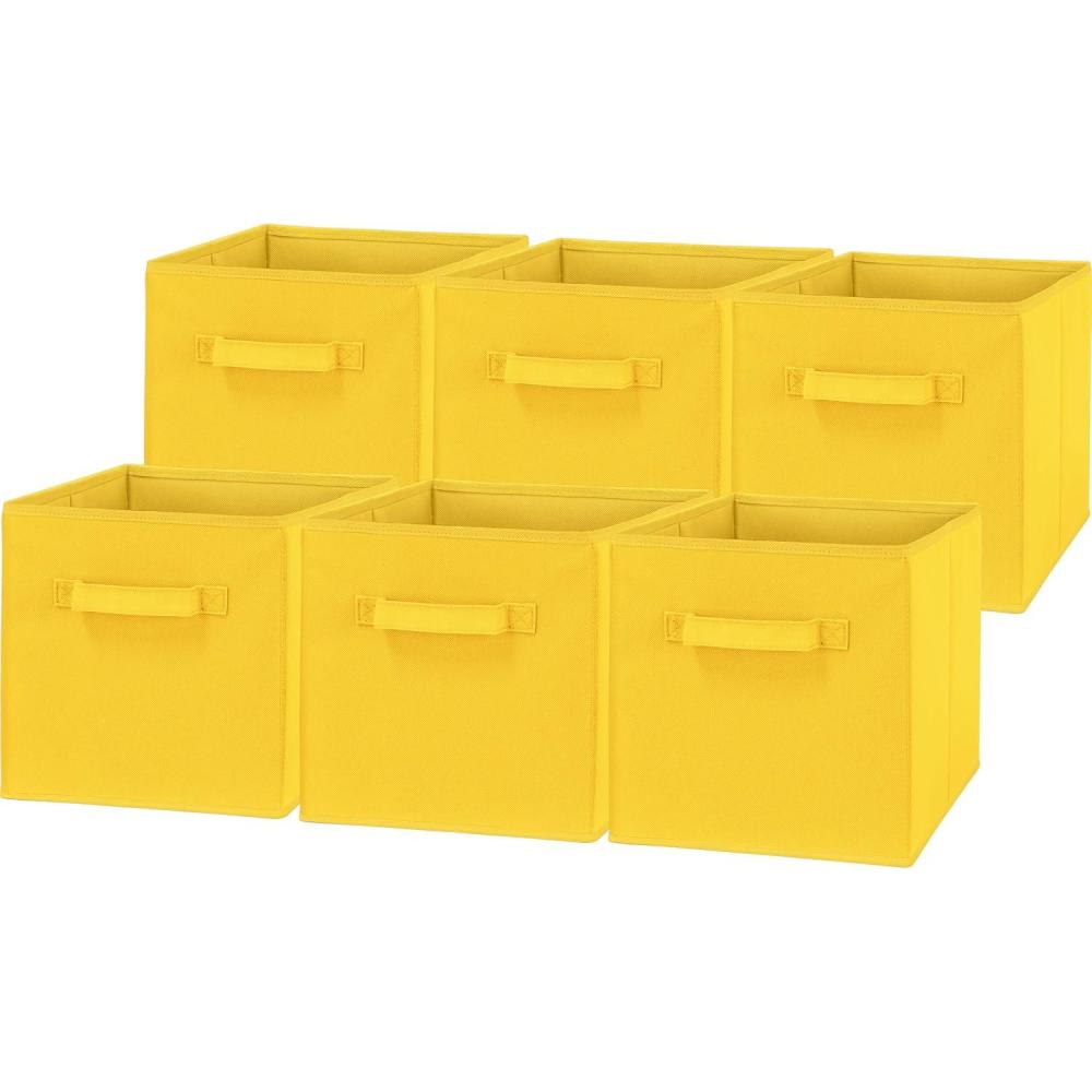imageSIMPLE HOUSEWARE 11Inch Foldable Cube Storage Organizer Bin Geometric Grey 6 PackYellow