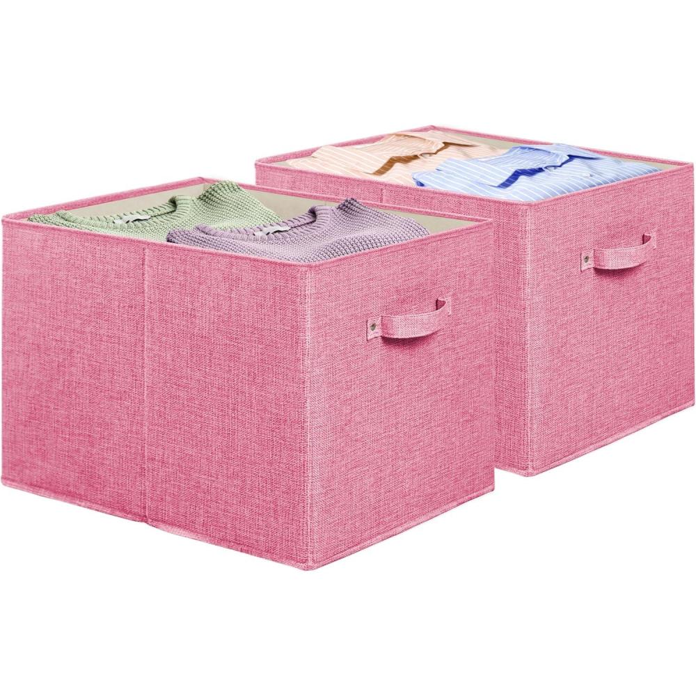 imageSIMPLE HOUSEWARE 15 x 13 Inch Collapsible Fabric Storage Bin with Handles 2 Pack Dark GrayPink