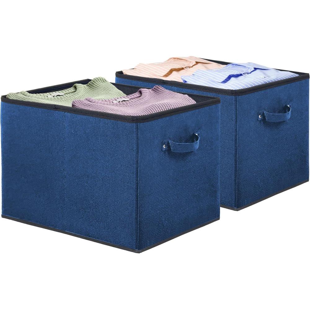 imageSIMPLE HOUSEWARE 15 x 13 Inch Collapsible Fabric Storage Bin with Handles 2 Pack Dark GraySteel Blue