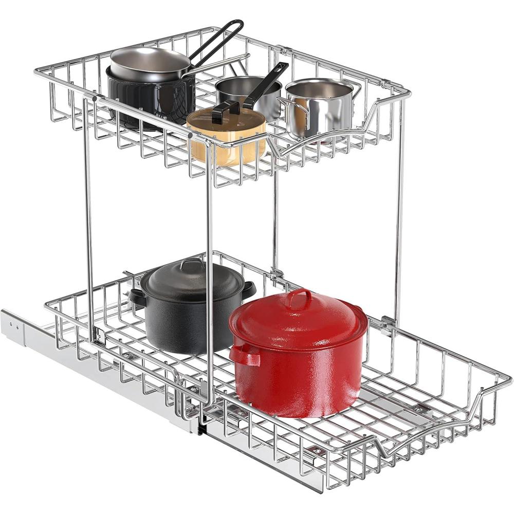 imageSIMPLE HOUSEWARE 2Tier LM Organizer Pull Out Under Cabinet Sliding Shelf Chrome2 Tier Shelves
