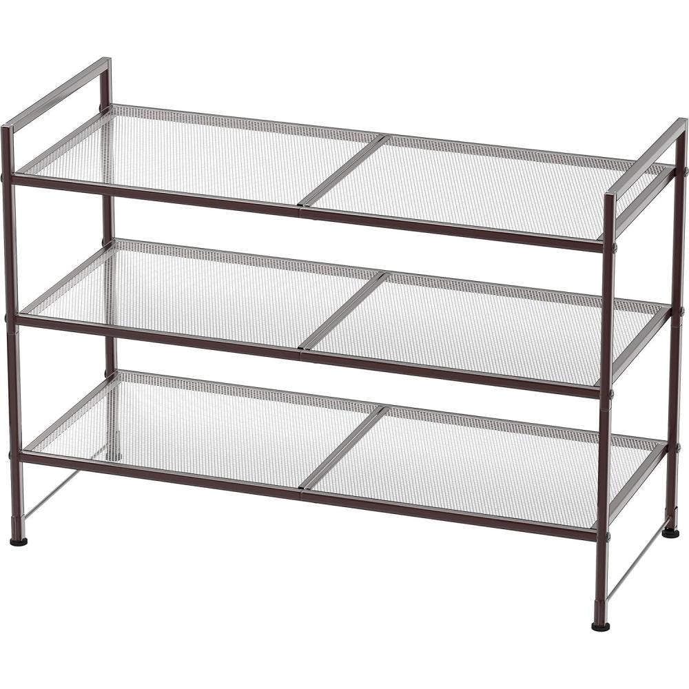 imageSIMPLE HOUSEWARE 3Tier Stackable Mesh Shoe Rack SilverBronze